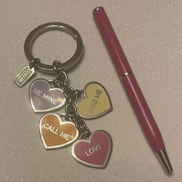 Coach Accessories - Coach Heart Charm Keychain and Pink Coach Pen Set